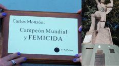 campeon mundial y femicida: parananenses intervinieron el monumento a monzon campeon mundial y femicida: parananenses intervinieron el monumento a monzon