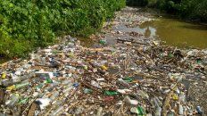 El puente se transformó en un dique para la basura. El puente se transformó en un dique para la basura.