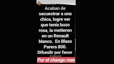 es falso el mensaje sobre un secuestro en parana es falso el mensaje sobre un secuestro en parana