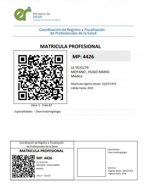 La matrícula del médico condenado se encuentra vigente.