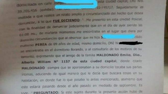 Una captura de la denuncia de abuso sexual contra el dirigente kirchnerista. 