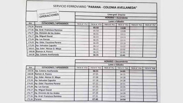 Desde lunes 20 de julio el tren que une la ciudad de Paraná con Colonia Avellaneda modifica sus horarios