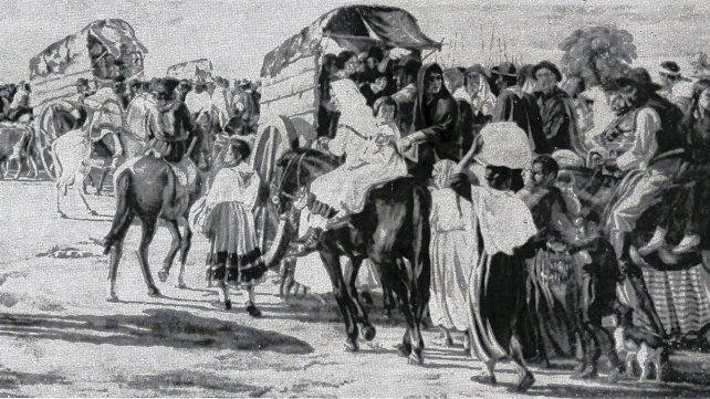 Las fechas fundacionales pueden crearnos una imagen distorsionada, como espejismos, y entregarnos una historia trunca. Éxodo oriental. Testimonio central de la revolución federal, antes de la fundación de Concordia. (Pintura de Guillermo Rodríguez).