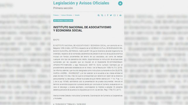 El INAES prohibió a mutual de Paraná a dar préstamos con fondos de asociados. El INAES prohibió a mutual de Paraná a dar préstamos con fondos de asociados.