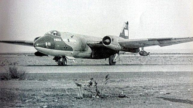 Avión de combate Canberra MK62, que por sus misiones nocturnas fueron llamados “Los Murciélagos” en Malvinas. Gentileza: Fuerza Aérea Argentina