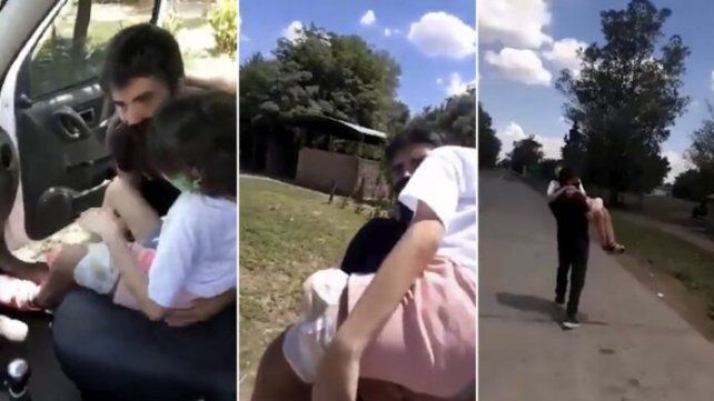 La pequeña que padece Cáncer cruzó en los bazos de su padre. 