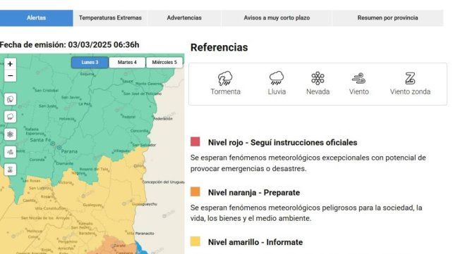Alerta por tormentas para el sureste de Entre Ríos Alerta por tormentas para el sureste de Entre Ríos