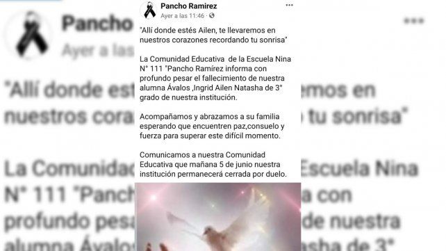 La escuela de Ailén Ávalos la despidió en Facebook. La escuela de Ailén Ávalos la despidió en Facebook.