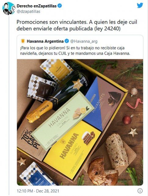 El usuario de Twitter que alertó que Havanna estaba infringiendo la ley. 