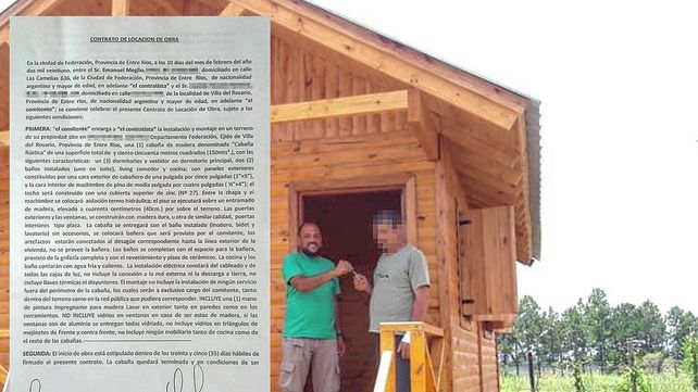 Emanuel Meglio haciendo entrega de una de las cabañas: tiene varias denuncias por estafa. Emanuel Meglio haciendo entrega de una de las cabañas: tiene varias denuncias por estafa.