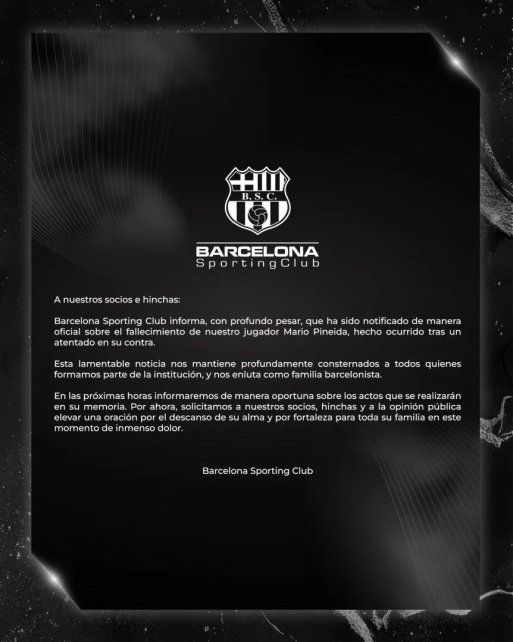 Conmoción en Ecuador: asesinaron a Mario Pineida, jugador de Barcelona. Conmoción en Ecuador: asesinaron a Mario Pineida, jugador de Barcelona.