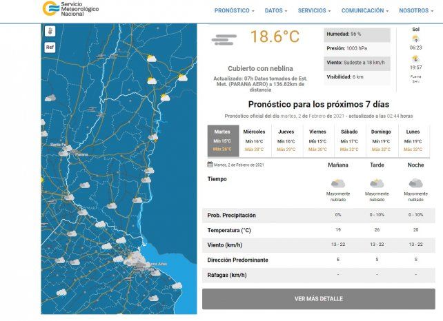 La lluvia solo recaería sobre la zona sur de Entre Ríos este martes, según el SMN.