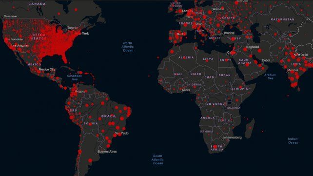 El mapa mundial del coronavirus de la Universidad Johns Hopkins.