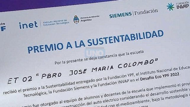 Destacada. La escuela Presbítero José María Colombo de Gualeguaychú recibió también el Premio a la Sustentabilidad que otorgaron los organizadores de la comptencia.