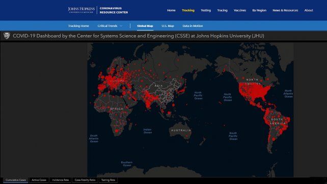 El mapa que muestra la distribución de los casos a nivel mundial.
