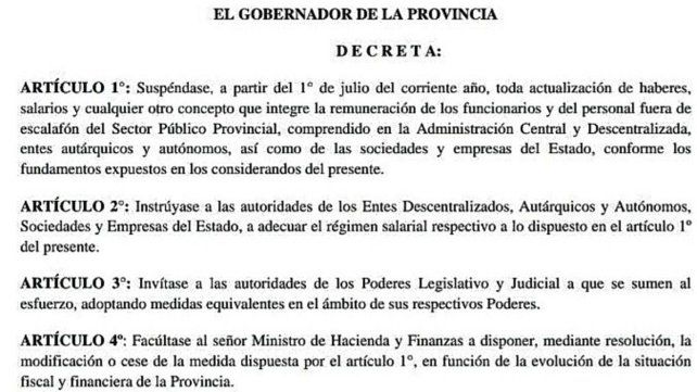 El decreto que suspende los aumentos de sueldos a los funcionarios en Entre Ríos. El decreto que suspende los aumentos de sueldos a los funcionarios en Entre Ríos.