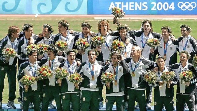 Los jugadores de la Selección Argentina de Fútbol celebran en Atenas. Los jugadores de la Selección Argentina de Fútbol celebran en Atenas.