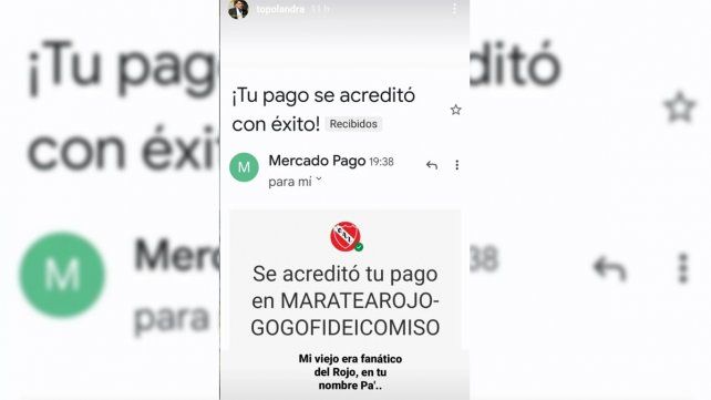 Landra aportó a la colecta por Independiente.