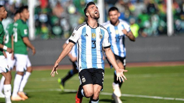 Nicolás Tagliafico celebrando el segundo gol de Argentina. Nicolás Tagliafico celebrando el segundo gol de Argentina.