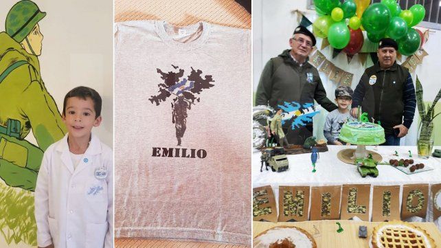 Emilio empezó primer grado en la Nº 52 Dos Naciones del barrio La Bianca de Concordia. Ama las islas Malvinas y a sus soldados y pidió llevarlos en el pecho