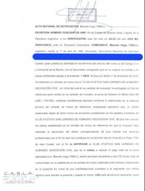 El millonario reclamo de Marcelo Tinelli a San Lorenzo. El millonario reclamo de Marcelo Tinelli a San Lorenzo.
